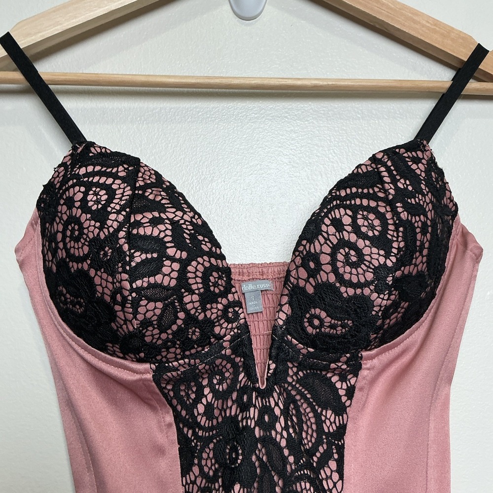 Vtg Y2K Charlotte Russe‎ Satin Corset Top SMALL Deep V Floral Lace Whimsygoth - Picture 3 of 7